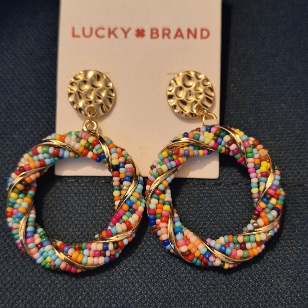 Lucky Brand Gold & Multicolor Bead EARRINGS NWOT